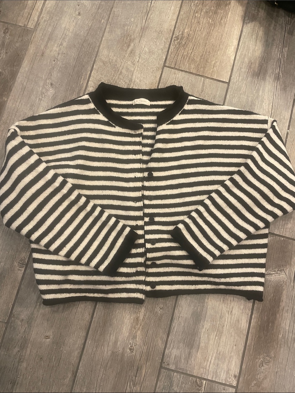 By Together Black and White Striped Cropped Cardigan
